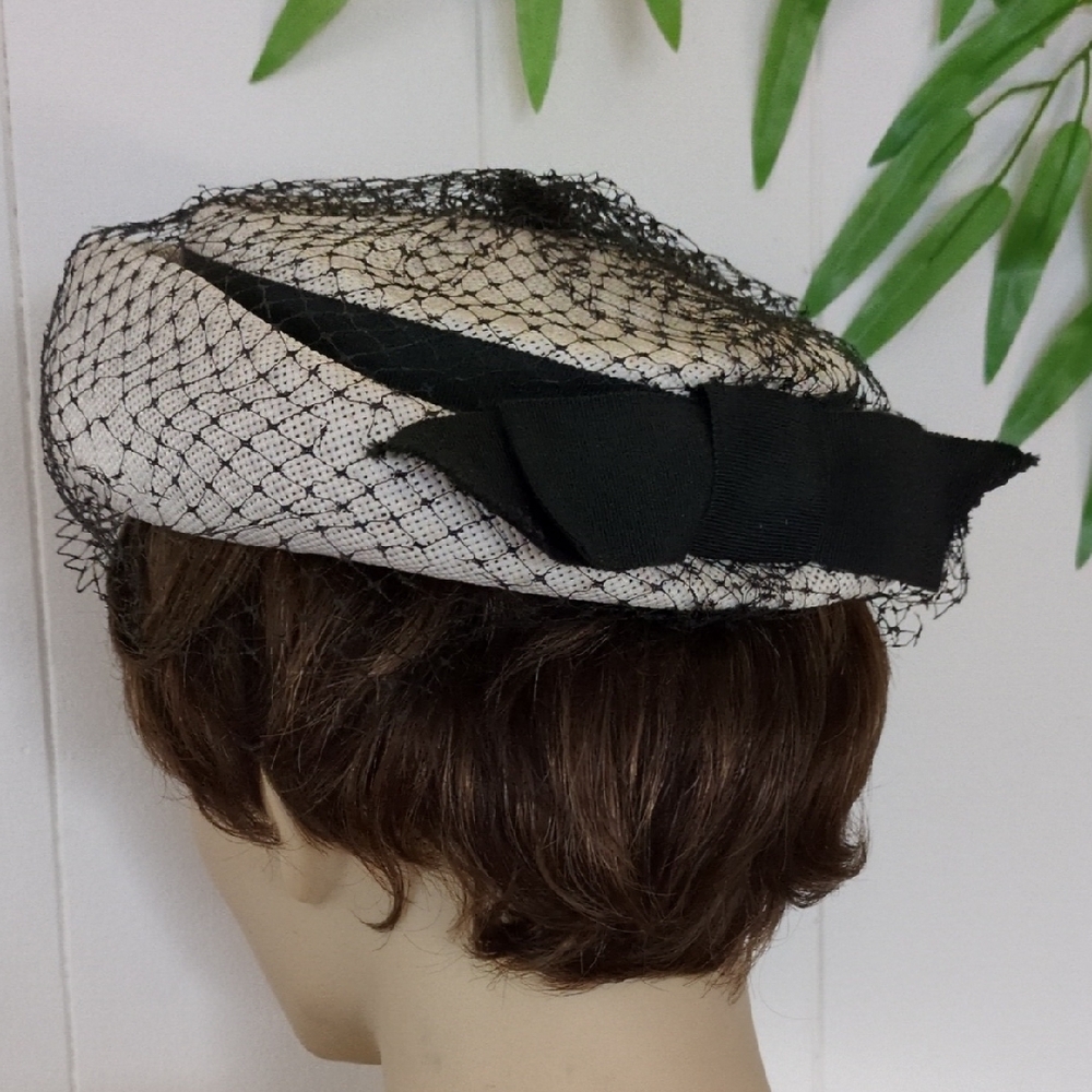 Mary Poppins Style Authentic Vintage Hat/ Cap, Black Ribbon Bow